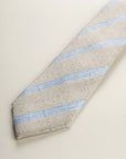 Beige Regimental Light Blue Silk Cotton Tie