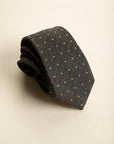 Military green tie with beige polka dots, silk and cotton