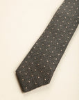 Military green tie with beige polka dots, silk and cotton