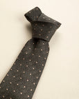 Military green tie with beige polka dots, silk and cotton