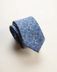 Floral denim tie, silk and cotton