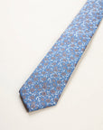 Floral denim tie, silk and cotton