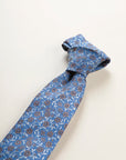 Floral denim tie, silk and cotton