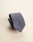 Dark brown tie with blue polka dots, cotton and silk