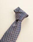 Dark brown tie with blue polka dots, cotton and silk