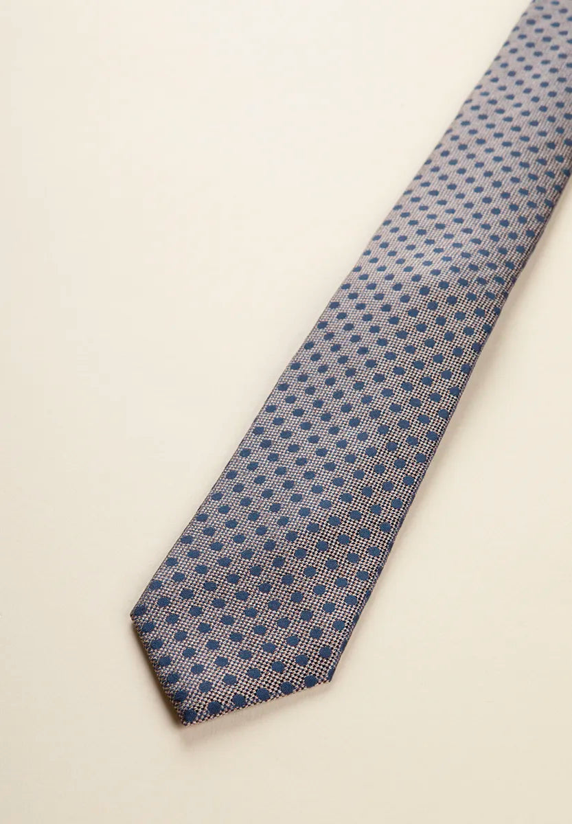 Dark brown tie with blue polka dots, cotton and silk