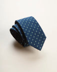 Blue tie with green checks, silk and cotton