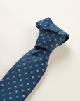 Blue tie with green checks, silk and cotton
