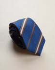 Regimental blue tie, brown, cream, silk