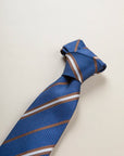 Regimental blue tie, brown, cream, silk