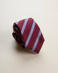 Burgundy regimental light blue silk tie