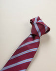 Burgundy regimental light blue silk tie