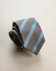 Brown regimental light blue silk tie