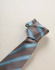 Brown regimental light blue silk tie
