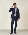 Custom fit blue wool travel suit jacket