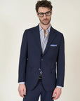 Custom fit blue wool travel suit jacket