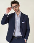 Custom fit blue wool travel suit jacket