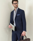 Custom fit blue wool travel suit jacket