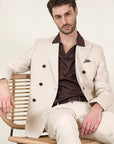 Natural beige linen herringbone custom fit trousers