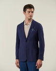 Navy blue cotton linen armor jacket custom fit