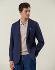 Navy blue cotton linen armor jacket custom fit