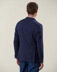 Navy blue cotton linen armor jacket custom fit