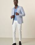 Sky Blue Canvas Cotton Linen Custom Fit Jacket