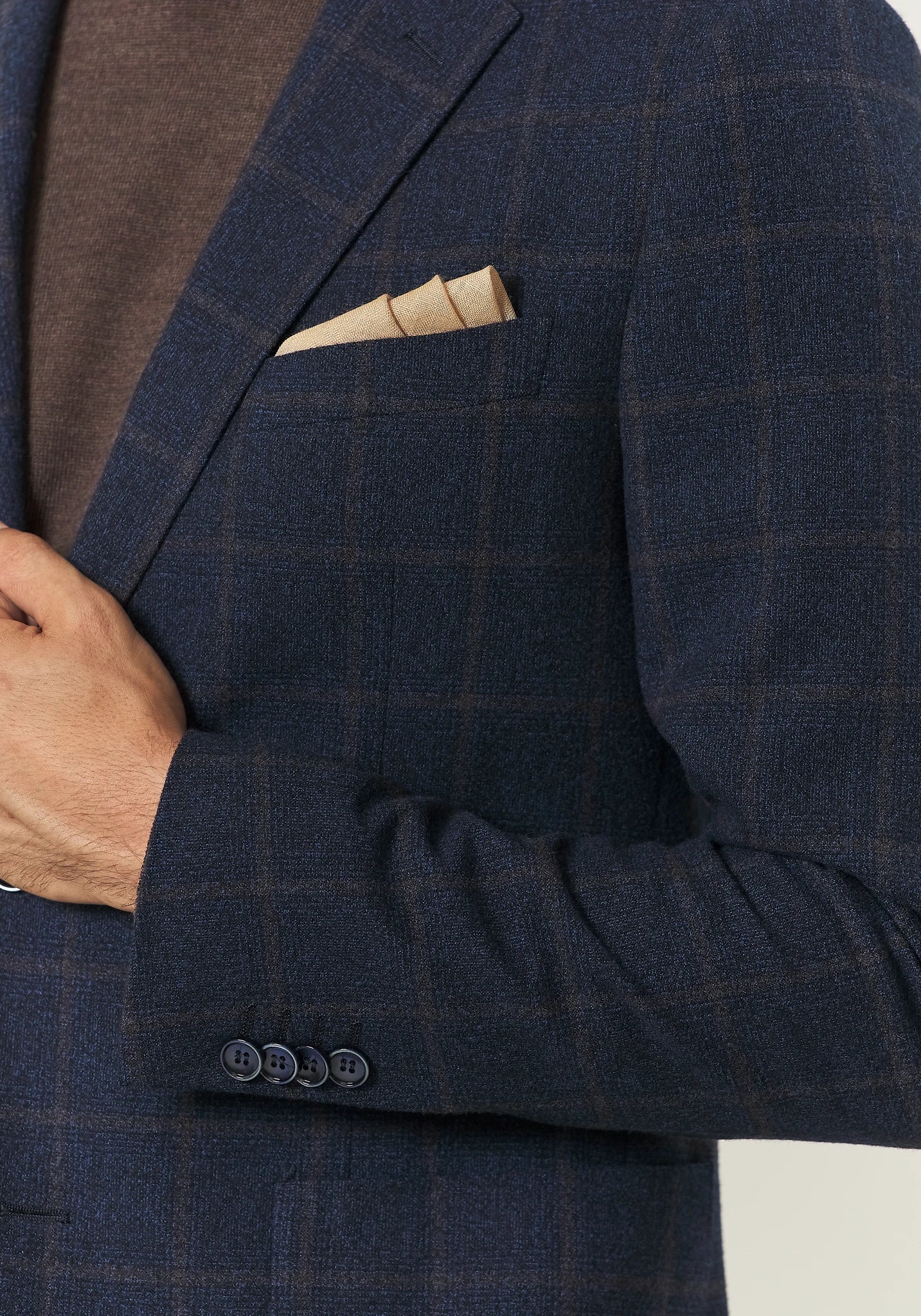 Giacca blu check marrone lana custom fit-Angelico