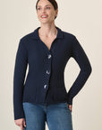 Blue Cotton Knit Jacket With Rice Grain