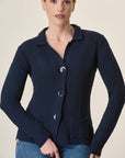 Blue Cotton Knit Jacket With Rice Grain