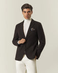 Brown deconstructed wool-blend jersey jacket, custom fit
