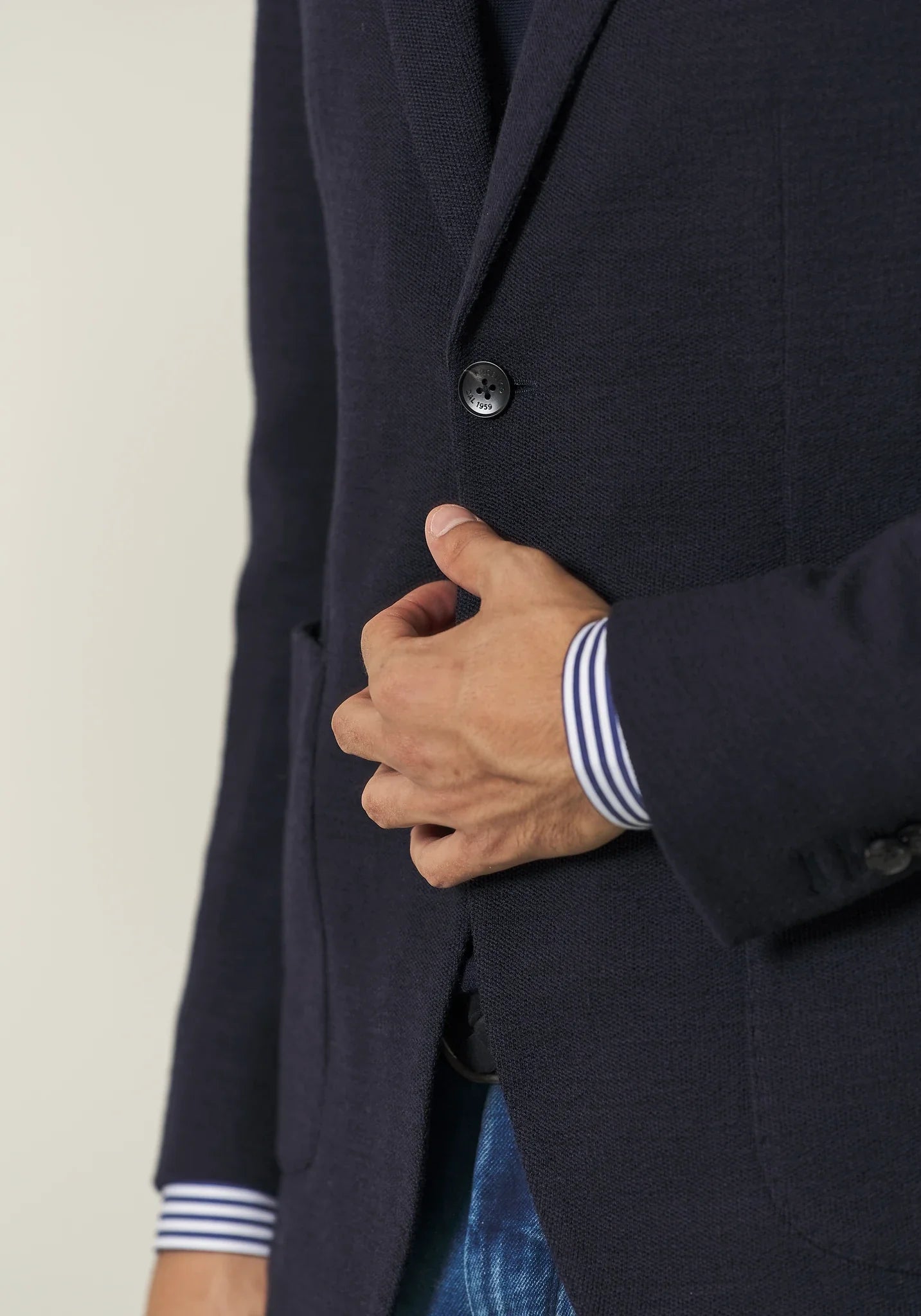 Giacca blu decostruita jersey misto lana custom fit-Angelico