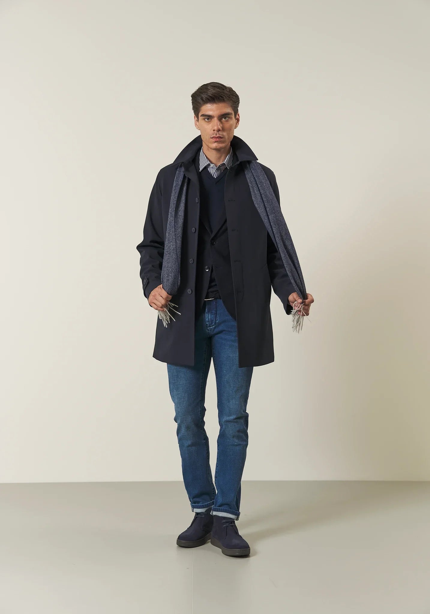 Giacca blu decostruita jersey misto lana custom fit-Angelico