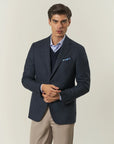 Custom fit blue micro-design wool jacket