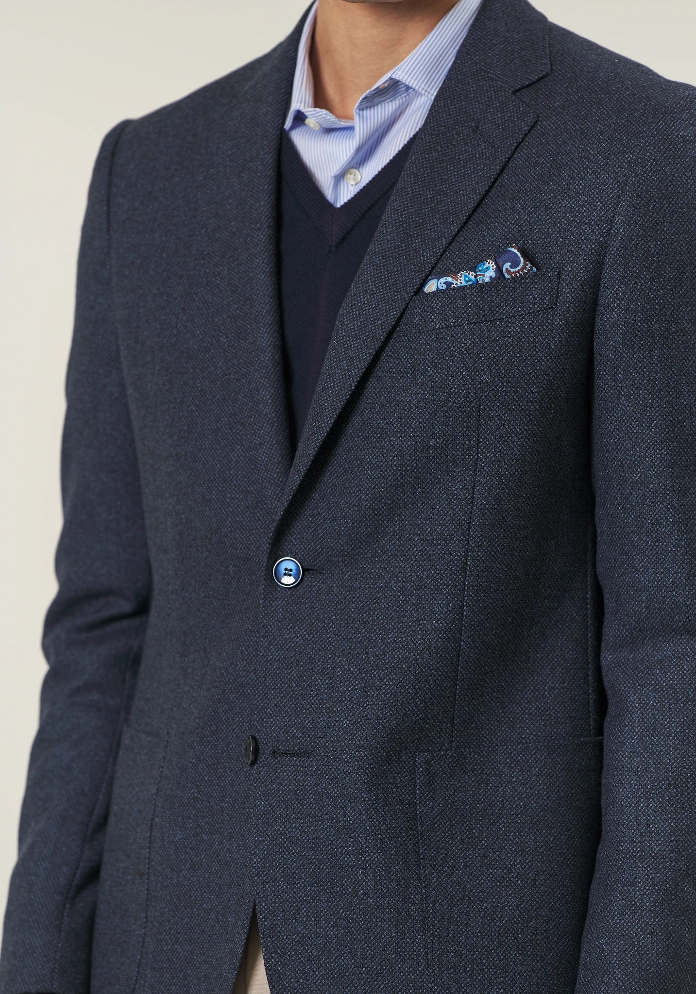 Giacca blu microdisegno lana custom fit-Angelico
