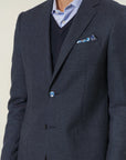 Giacca blu microdisegno lana custom fit-Angelico