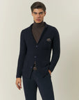 Blue wool blend knitted jacket