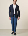 Blue Cotton Blend Knitted Jacket