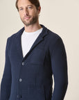 Blue Cotton Blend Knitted Jacket