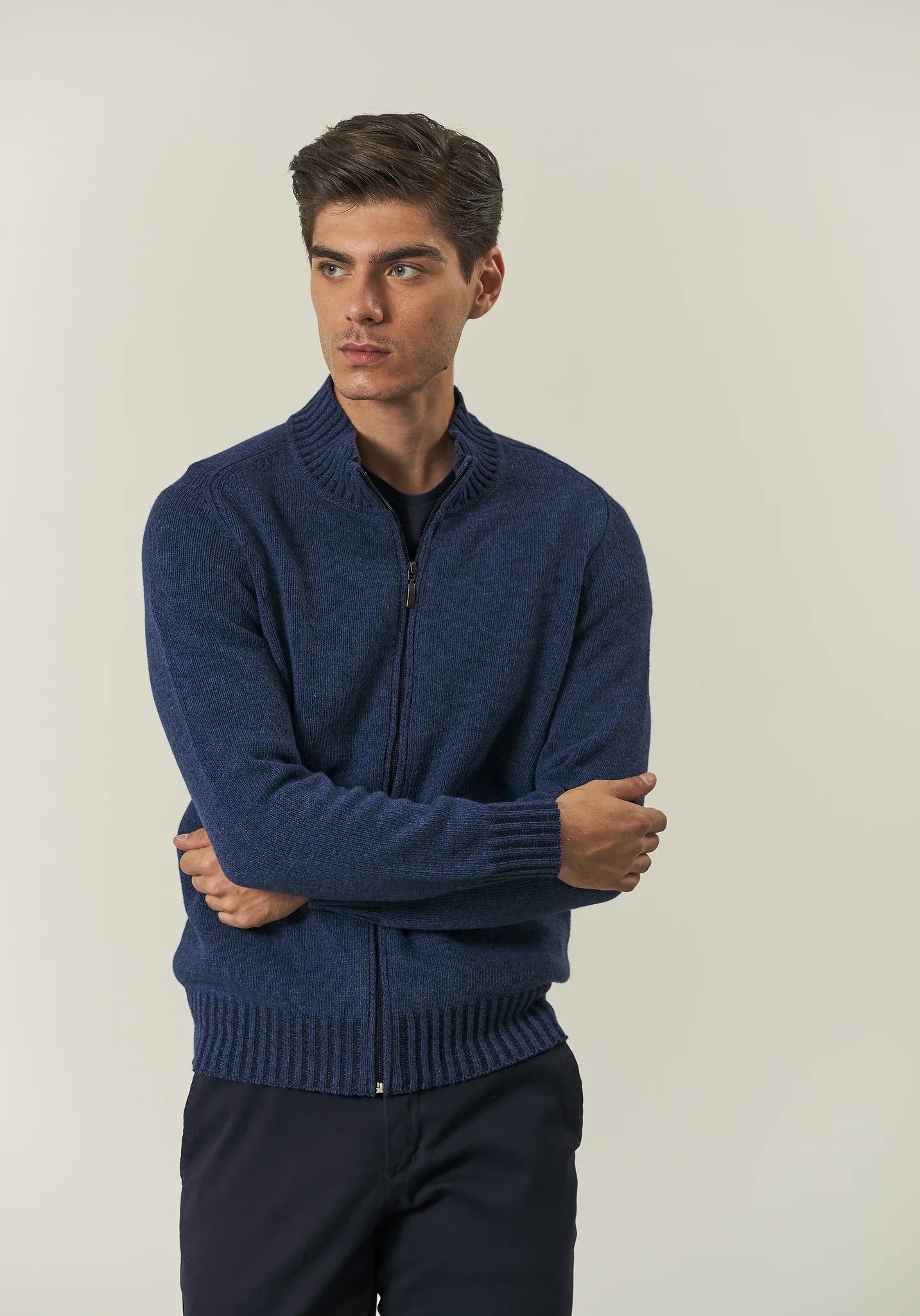 Maglia full zip blu misto lana vanis������-Angelico