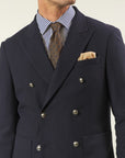 Custom fit microstructure double-breasted blue jacket