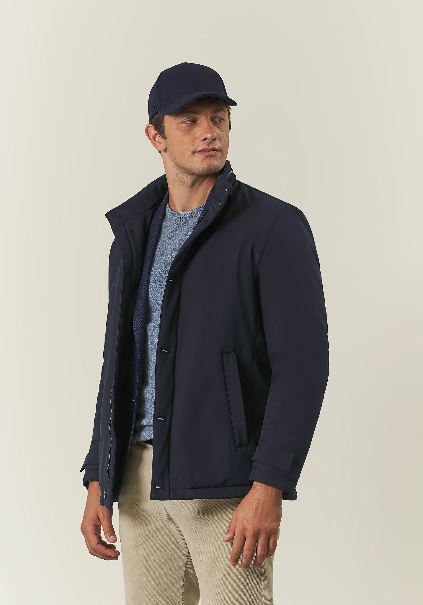 Technical blue jacket with hood and bib