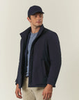Technical blue jacket with hood and bib