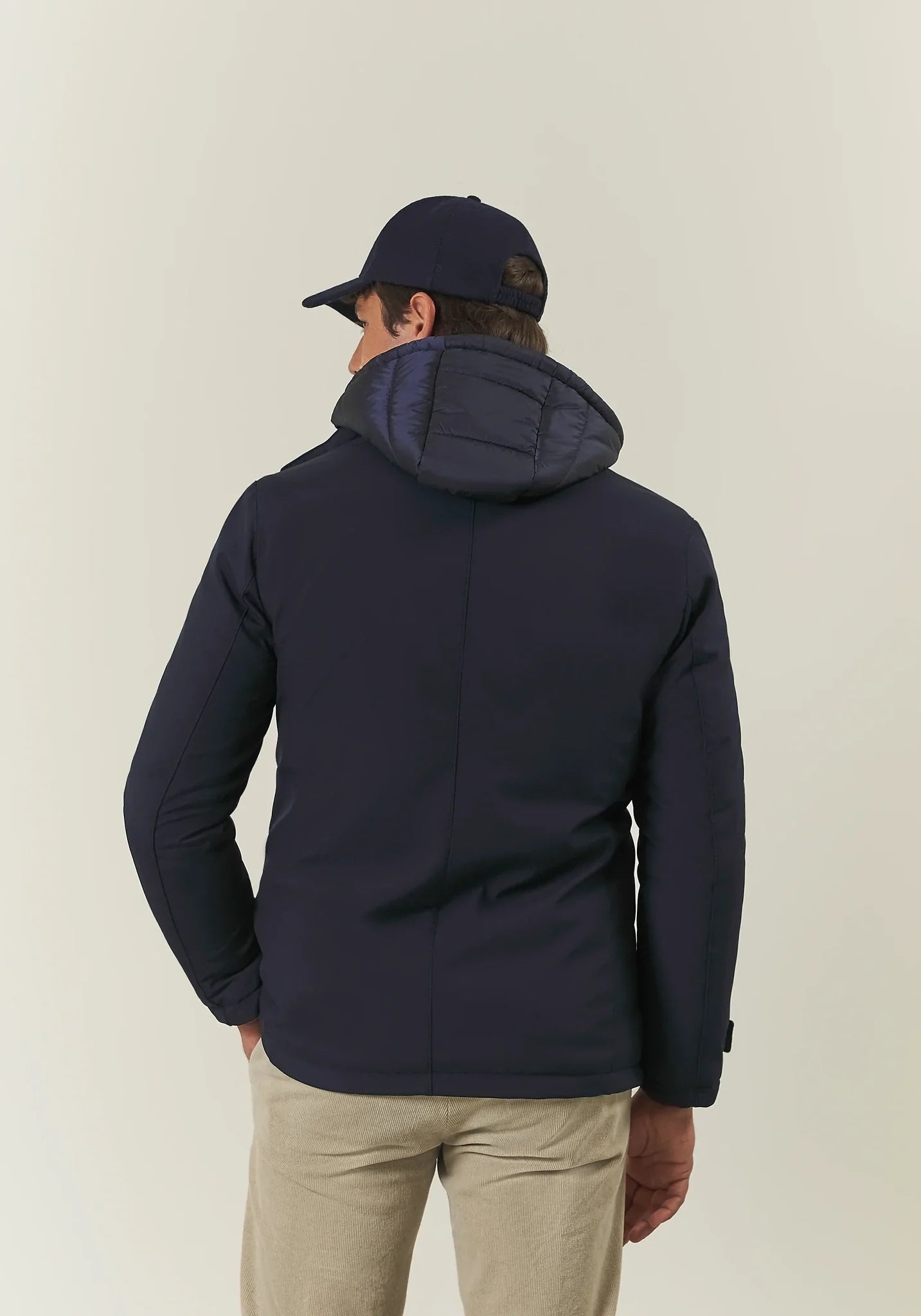 Technical blue jacket with hood and bib