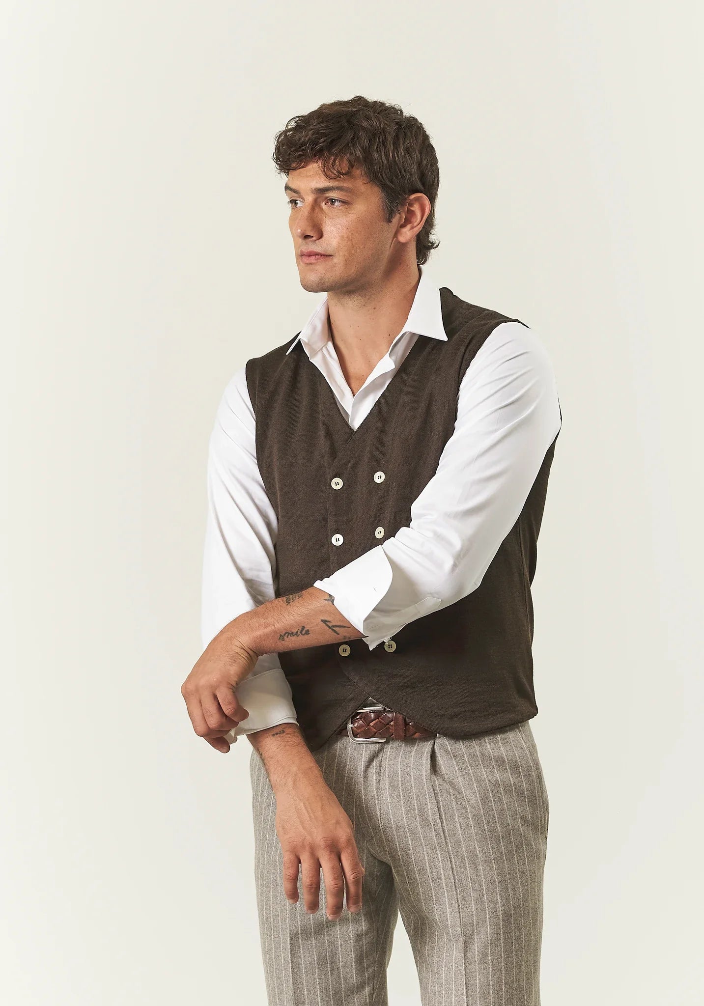 Gilet marrone doppiopetto misto lana-Angelico