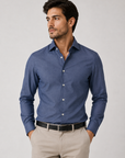 Slim fit cotton poplin air force blue shirt