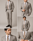 Beige virgin wool suit with mohair effect and comfort fit