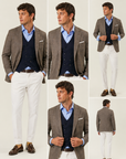 Beige Wales jacket in brown wool blend comfort fit