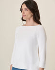 White Cotton Boat Neck Sweater