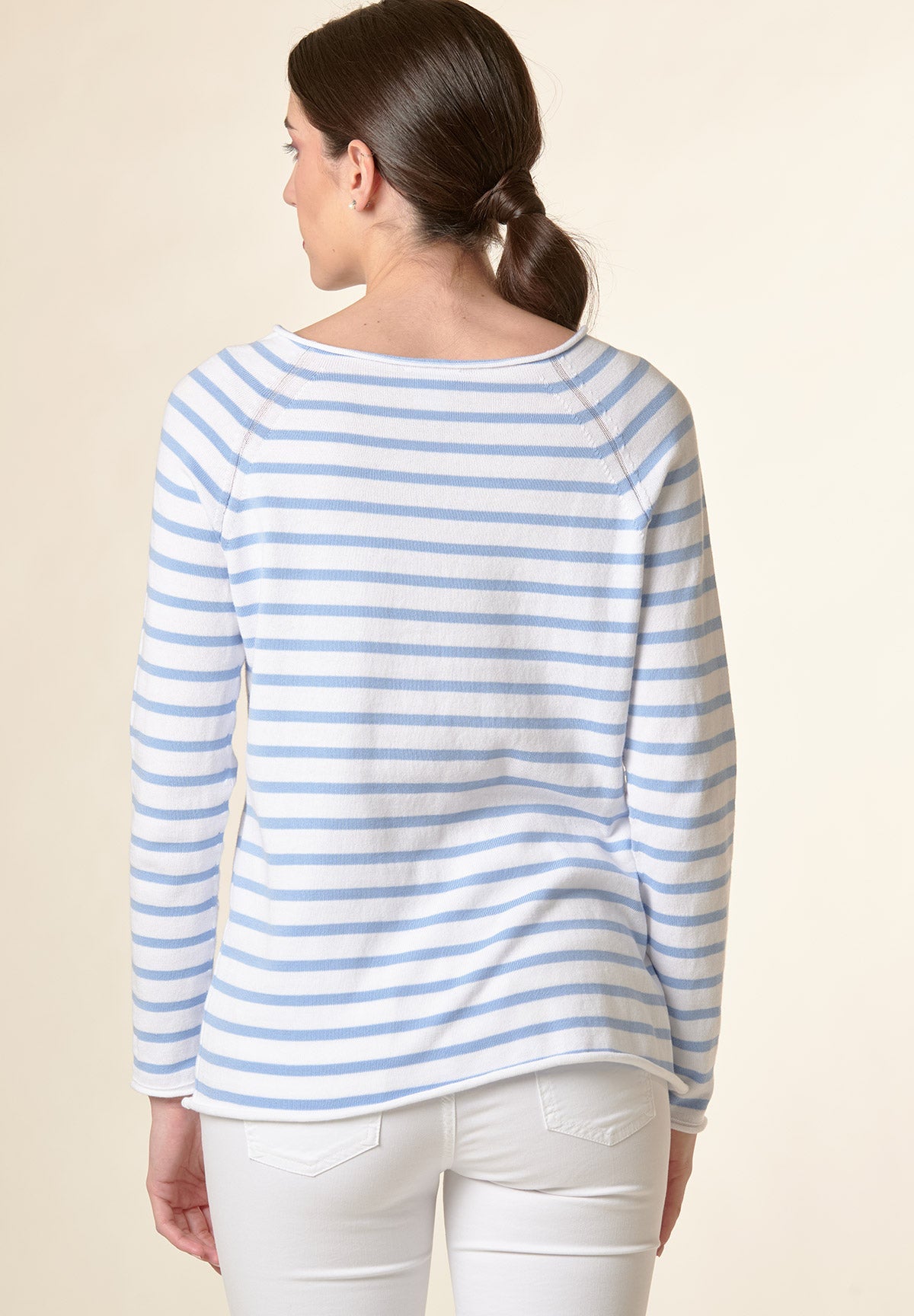 Maglia bianco-azzurra righe taglio vivo cotone-Angelico